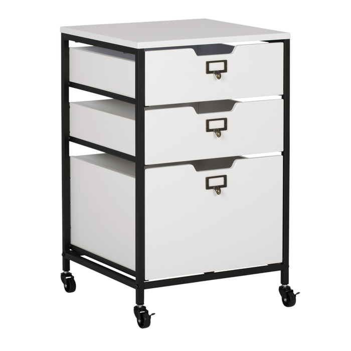 3-Drawer Mobile Organizer Cart for Home, Office, Craft, Sewing Storage - Black/White 10223