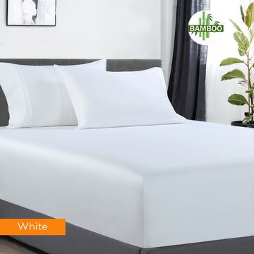 400 thread count bamboo cotton 1 fitted sheet with 2 pillowcases queen white-#product_category#-Home Living Store