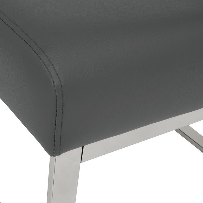 Allure Modern Rectangular Ottoman in Blended Leather, Chrome / Smoke Gray 70218