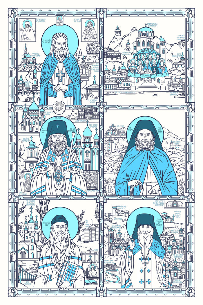 American Orthodox Saints Lineage (BLUE, Unframed, 12x18)