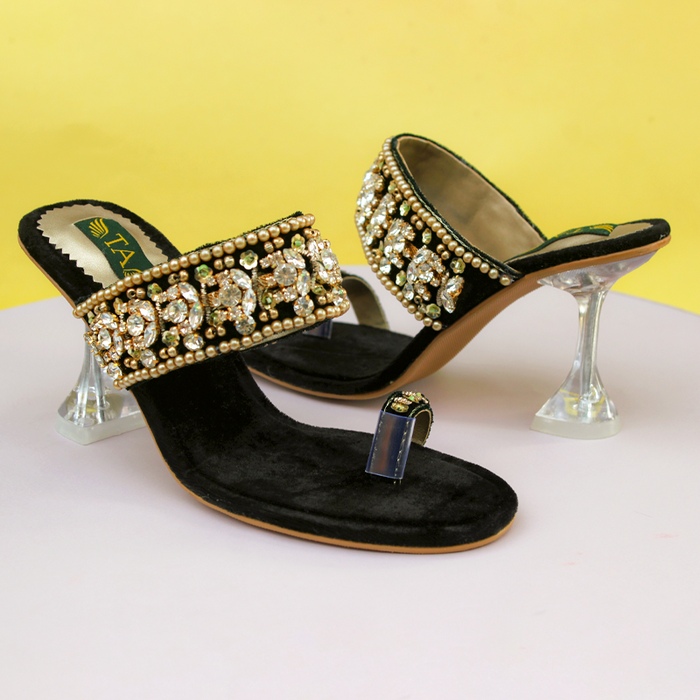 Black Heel Slippers For Women