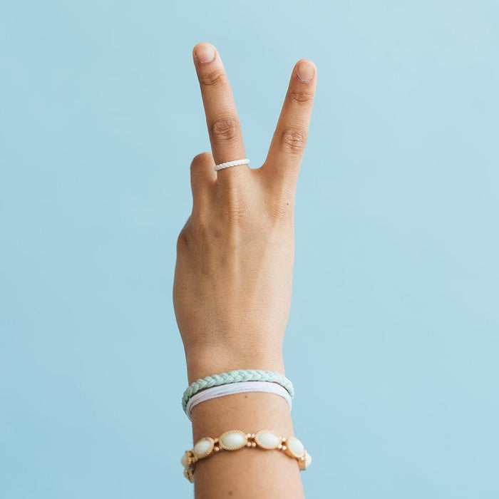 Braided Stackable Silicone Ring - White