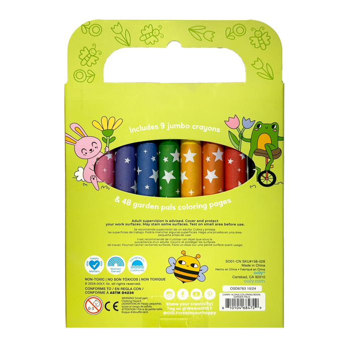 Back of packaging of Carry Along! Coloring Book and Crayon Set - Garden Pals