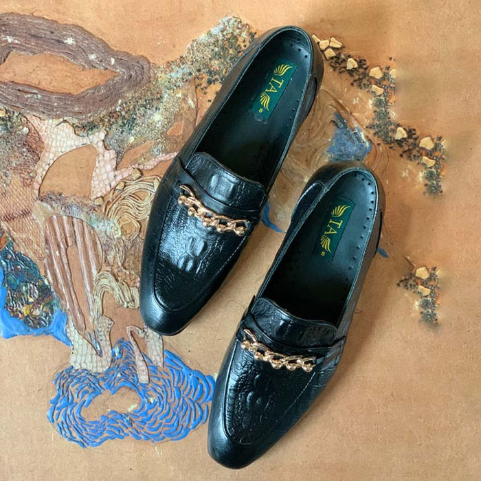 Chain Leather Moccasin Shoes