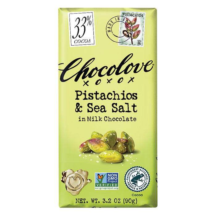 Chocolove Pistachio Sea Salt Milk Chocolate Candy Bars - 12 Count