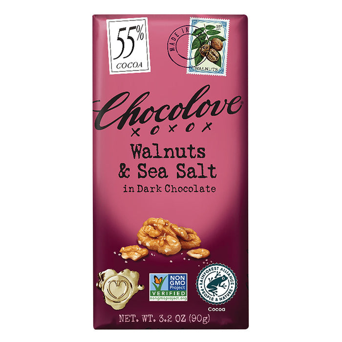 Chocolove Walnuts and Sea Salt Dark Chocolate Candy Bars - 12 Count