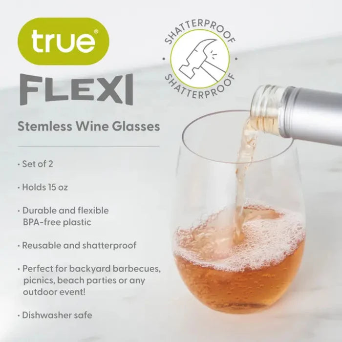 Flexi Stemless Plastic Wine Glasses - 2 Pc Set (features/benefits)
