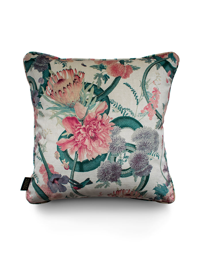Forbidden Bloom 'Bone White' Velvet Cushion