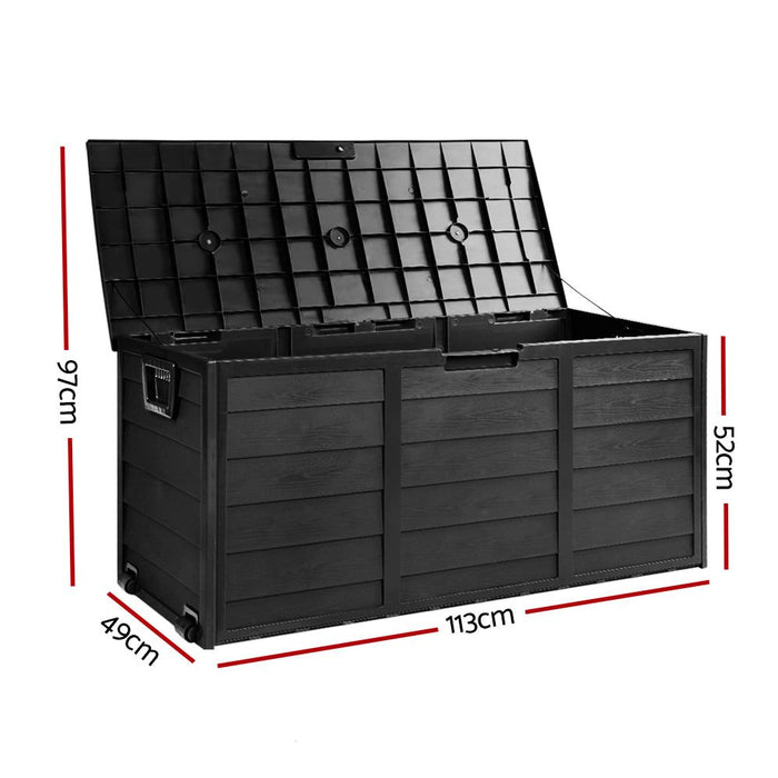 Gardeon Outdoor Storage Box 290L Lockable Organiser Garden Deck Shed All Black -Home Living Store - -