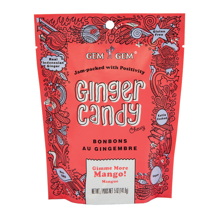 Gem Gem Ginger Mango Chewy Candy Treats Peg Bags - 12 Count