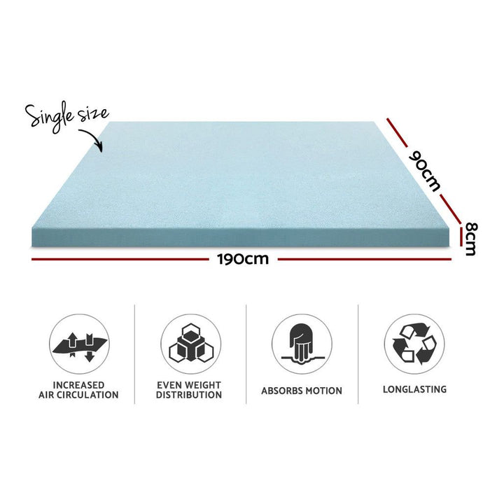 Giselle Bedding Memory Foam Mattress Topper Cool Gel 8cm Single -Home Living Store - -