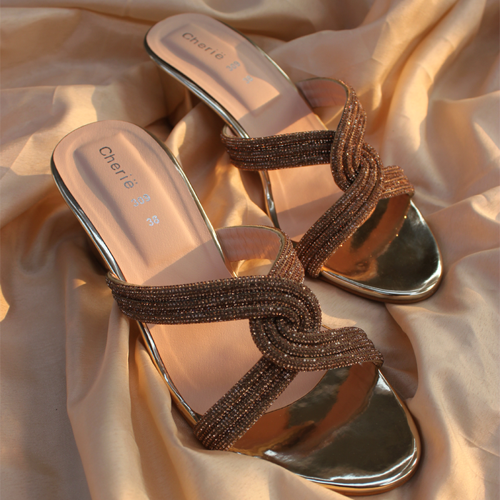 Golden Stylish Heel Slippers for Women