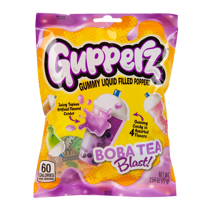 Gupperz Boba Tea Blast Gummy Liquid Filled Popperz Peg Bag - 12 Count