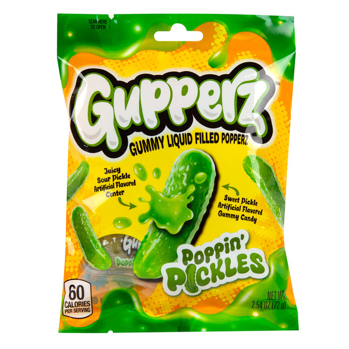 Gupperz Poppin' Pickles Liquid Filled Gummy Candy Peg Bag - 12 Count