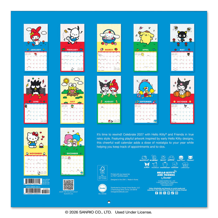 Hello Kitty and Friends 2027 Retro Wall Calendar Stationery Orange Circle Studio