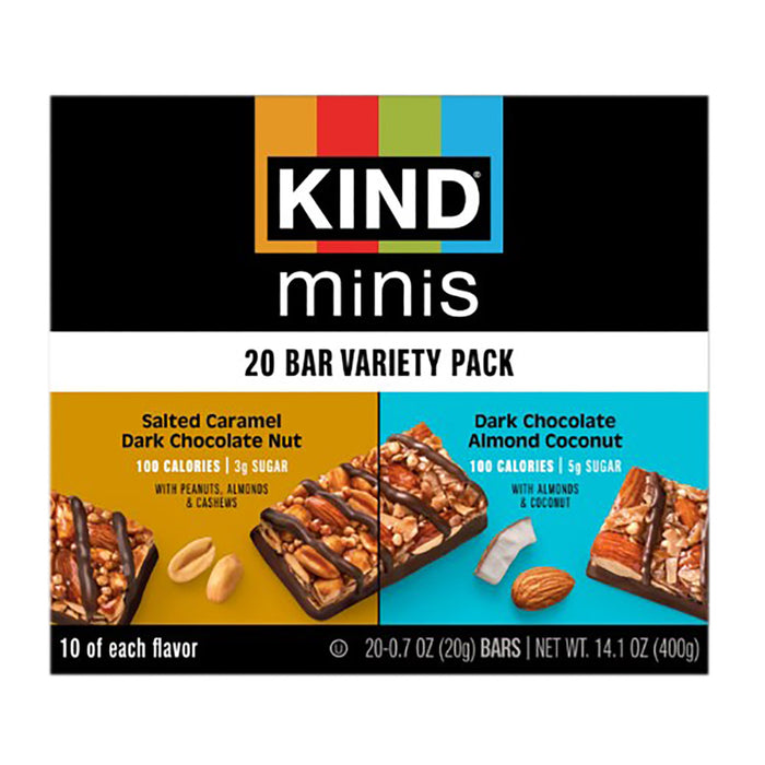 KIND Minis Salted Caramel Dark Chocolate and Dark Chocolate Almond Coconut Variety Pack - 20 Count