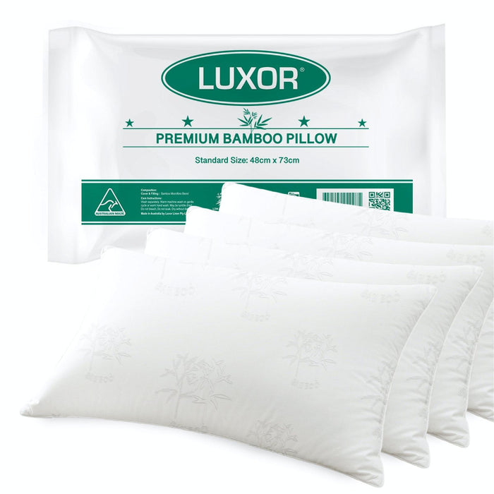 Luxor Australian Made Bamboo Cooling Pillow Standard Size Four Pack -Home Living Store - -