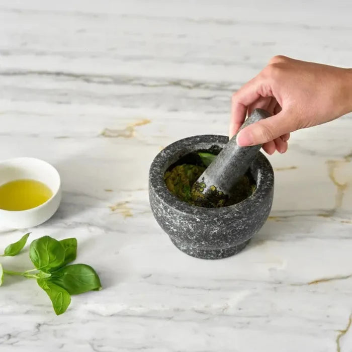 Mortar & Pestle - Silver Granite in use