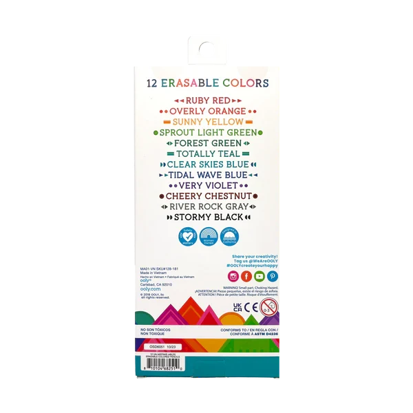 Ooly Un-Mistake-ables: Erasable Colored Pencils (Set of 12)