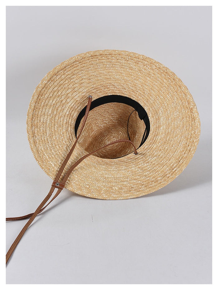 Travellers Hat Boutique panama wheat hat with wide brim and adjustable leather chin strap