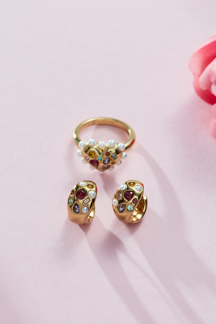 Puffy Heart Gemstone And Pearl Statement Ring