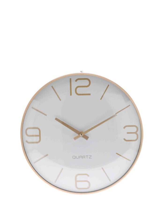 Quartz 30cm Rounded Wall Clock - White & Copper