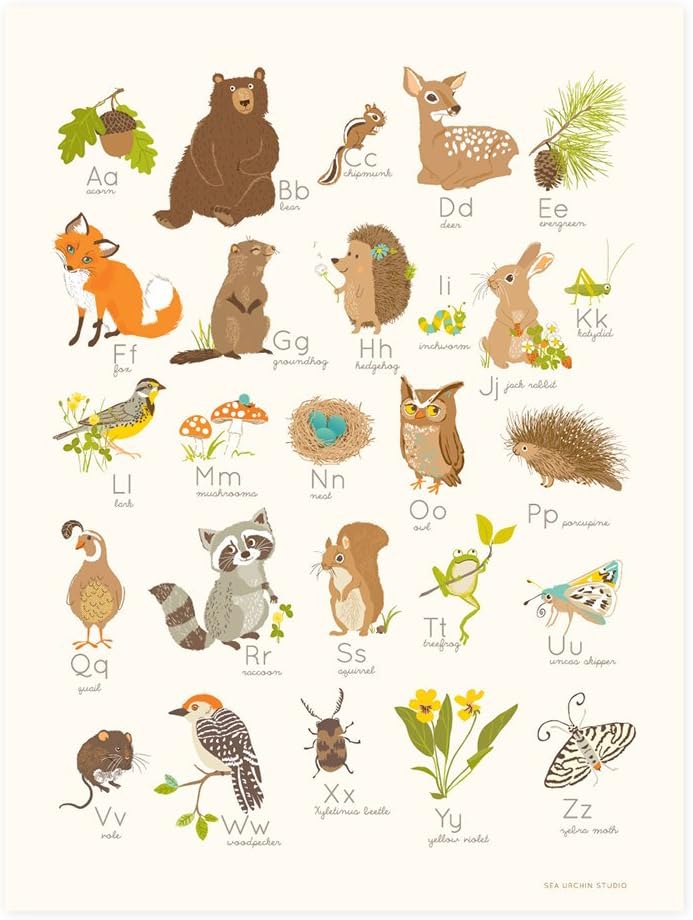 Sea Urchin Studio Alphabet Poster Woodland Forest 12" x 16"
