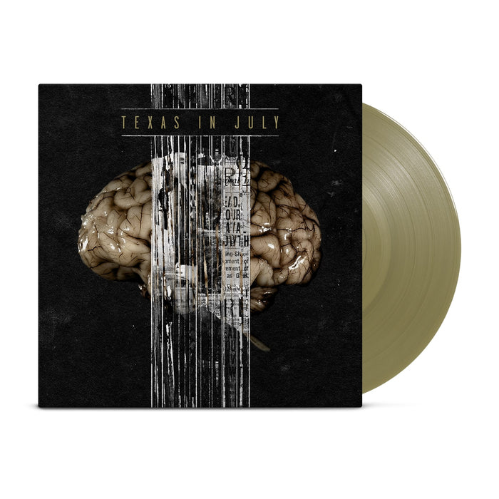 The background on this album is jet black. In the middle of the album is a green image of a human brain. Above the brain reads TEXAS IN JULY. The vinyle is the color green.