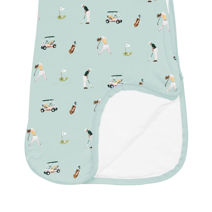 Sleep Bag in Golf 1.0 showing bottom zipper unzipped
