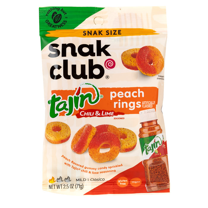 Snak Club Chili and Lime Peach Ring Gummy Candy Peg Bags - 12 Count