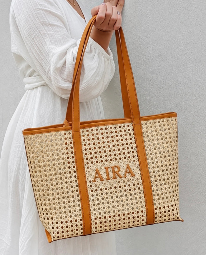 Solihiya Cane Genuine Leather Tote