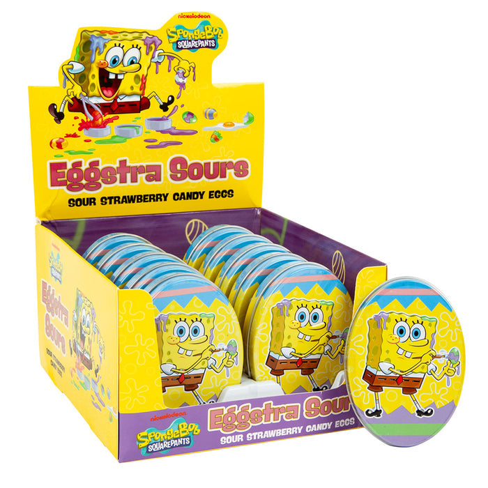 Spongebob Squarepants Sour Strawberry Eggstra Sours Candy Tins - 12 Count