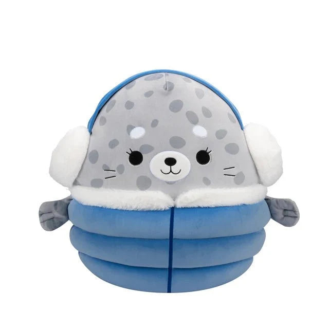 Squishmallow 8 Inch Odile the Seal with Blue Puffer Jacket Christmas Plush Toy - Owl & Goose Gifts