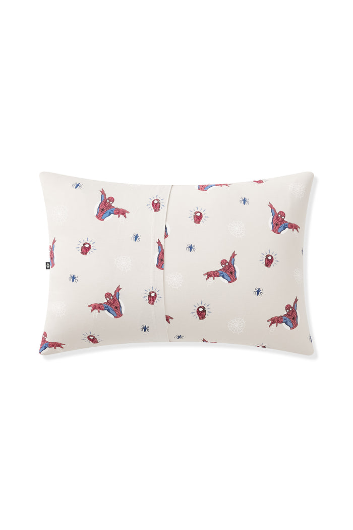 Back side of Oat Toddler Pillowcase with Spider-Man print on a white background