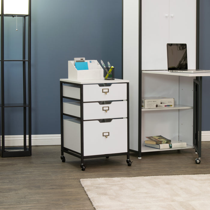 3-Drawer Mobile Organizer Cart for Home, Office, Craft, Sewing Storage - Black/White 10223