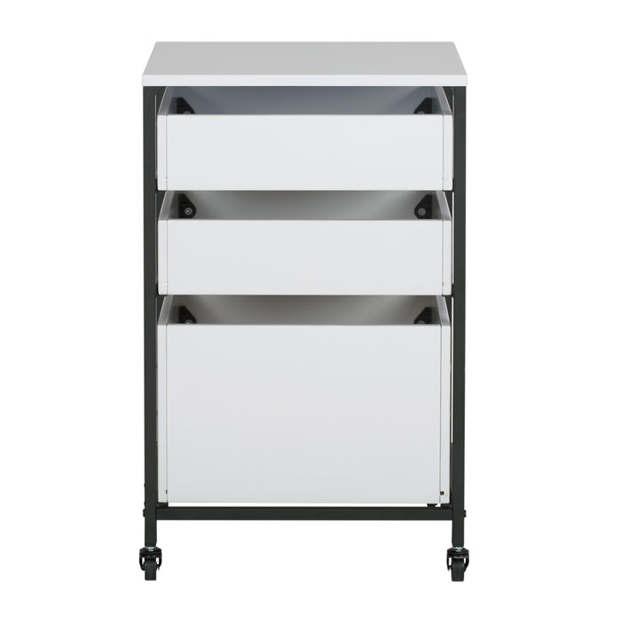 3-Drawer Mobile Organizer Cart for Home, Office, Craft, Sewing Storage - Black/White 10223