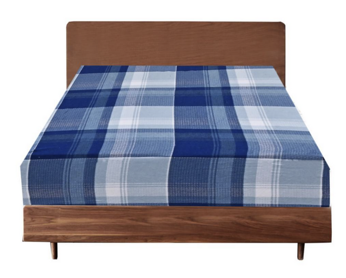 3x Queen Luxury 100% Cotton Flannelette Fitted Bed Sheet - Blue Check Print-#product_category#-Home Living Store
