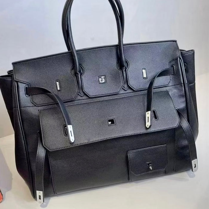 Travellers Hat Boutique black men's multipocket travel bag tote with multiple compartments and leather straps