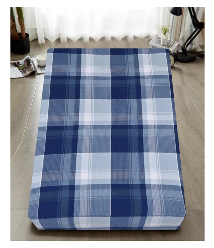 4x Queen Luxury 100% Cotton Flannelette Fitted Bed Sheet - Blue Check Print-#product_category#-Home Living Store
