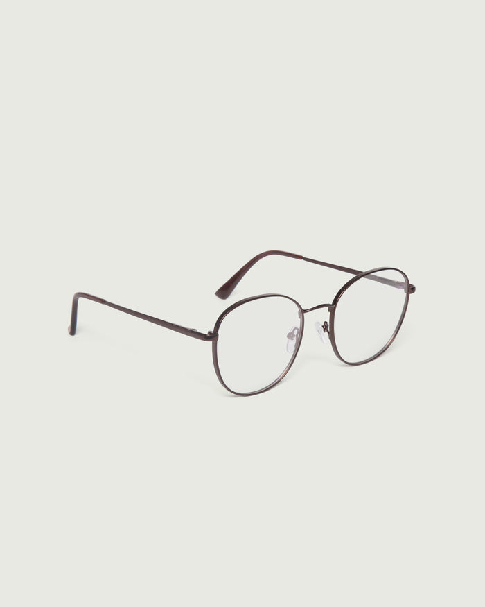 Bronze::Abbot Eyeglasses round brown metal front diagonal