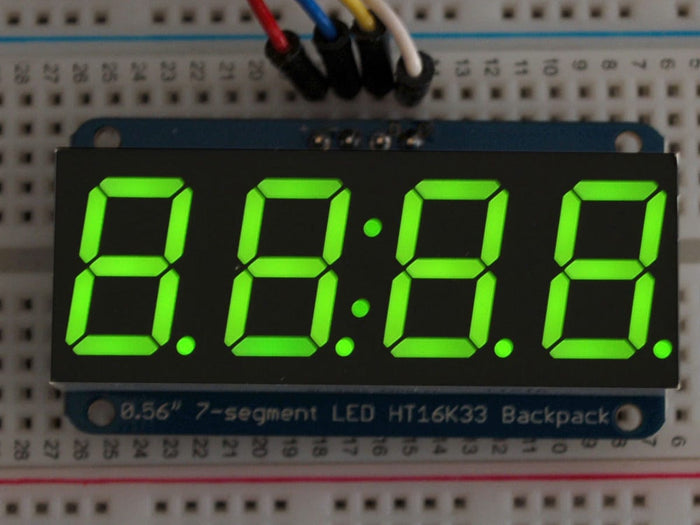 Adafruit 0.56" 4-Digit 7-Segment Display w/I2C Backpack - Green [Discontinued] by Adafruit - The Pi Hut