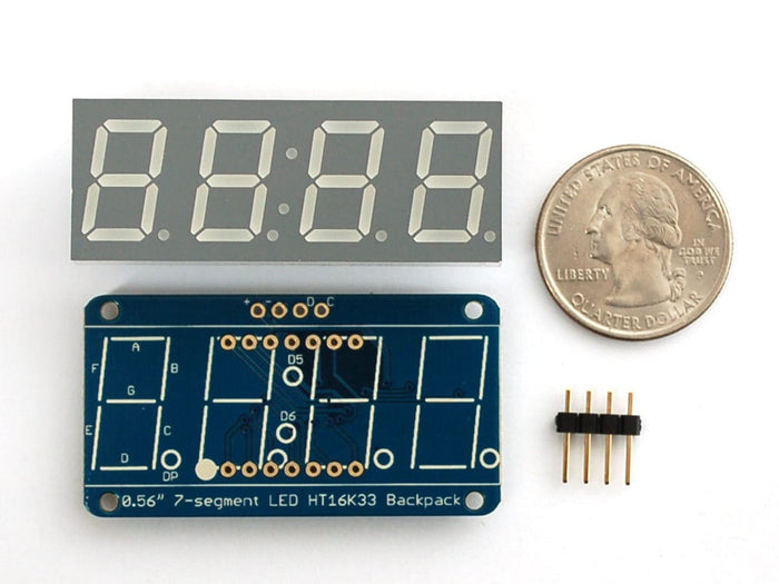 Adafruit 0.56" 4-Digit 7-Segment Display w/I2C Backpack - Green [Discontinued] by Adafruit - The Pi Hut