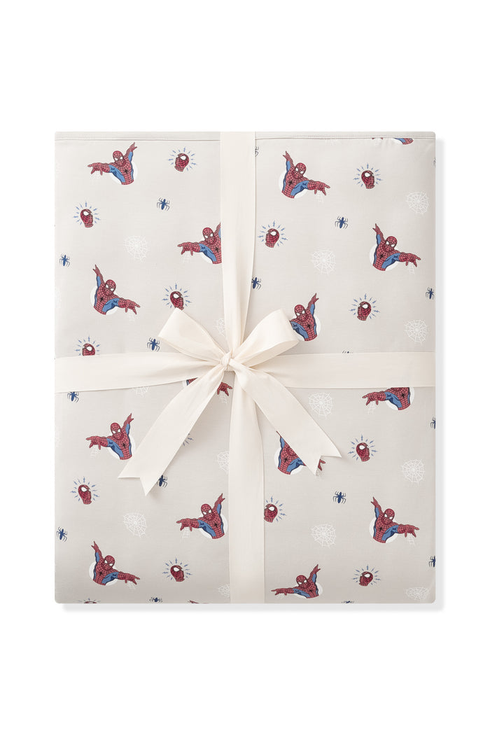Oat Adult Quilted Blanket with Spider-Man 2.5 print packed with ribbon on a white background