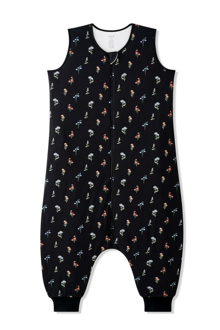 Black Adult Sleep Bag Walker in Wildflower print on a white background