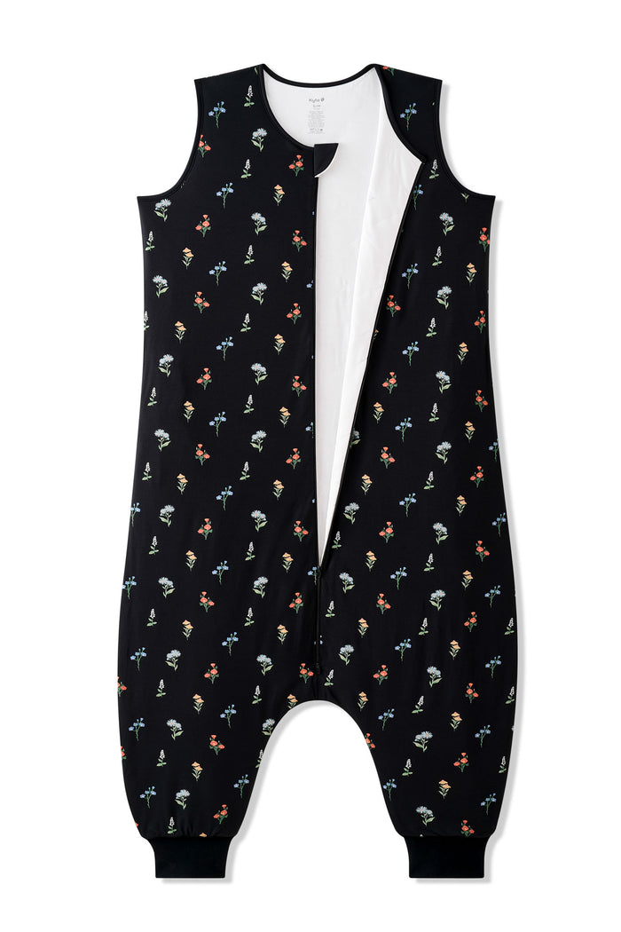 Black Adult Sleep Bag Walker in Wildflower print with zipper on a white background