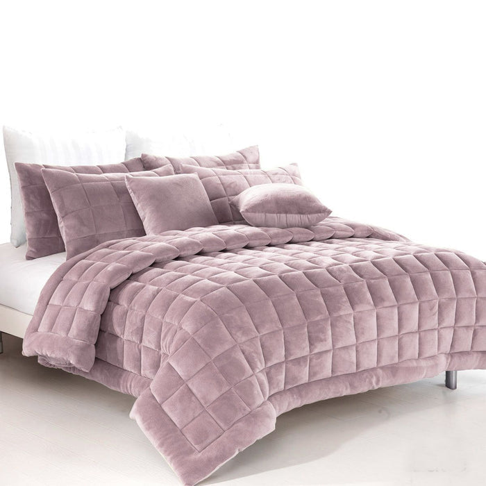 Alastairs Augusta Faux Mink Quilt / Comforter Set Blush Single -Home Living Store - -