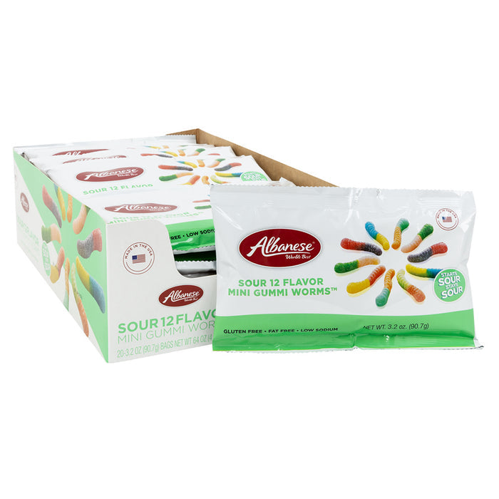 Albanese 12 Flavor Sour Mini Gummy Worms Candy Bags - 20 Count