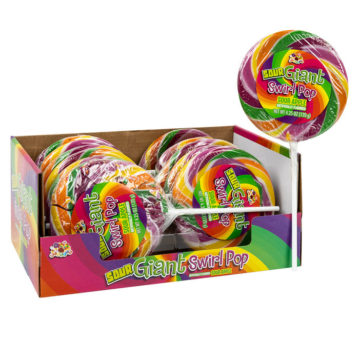 Albert's Candies Giant Sour Apple Swirl Pop Lollipop - 12 Count
