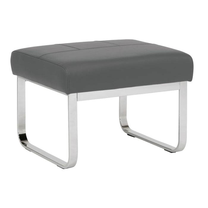 Allure Modern Rectangular Ottoman in Blended Leather, Chrome / Smoke Gray 70218