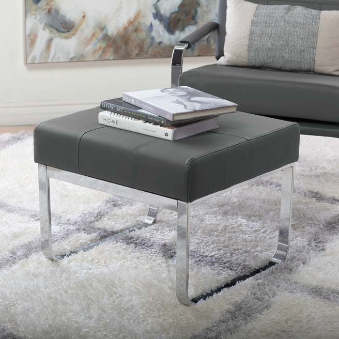 Allure Modern Rectangular Ottoman in Blended Leather, Chrome / Smoke Gray 70218